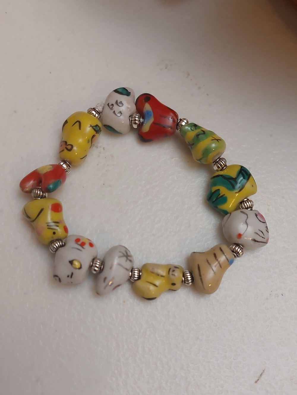 Zodiac Inspired Animal Figurine Ceramic Beads Stretch Bracelet 6 Inch Around